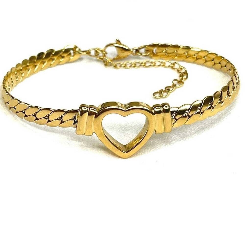 NEW Chunky Chain Heart Bracelet Anklet 14k Gold Plate Waterproof JL08